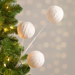 Christmas Tree Decorations>Kirklands Home Cable Knit Ball Christmas Pick White
