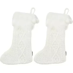 Christmas Stockings & Stocking Holders>Kirklands Home Cable Knit Stockings with Fur Trim, Set of 2 White