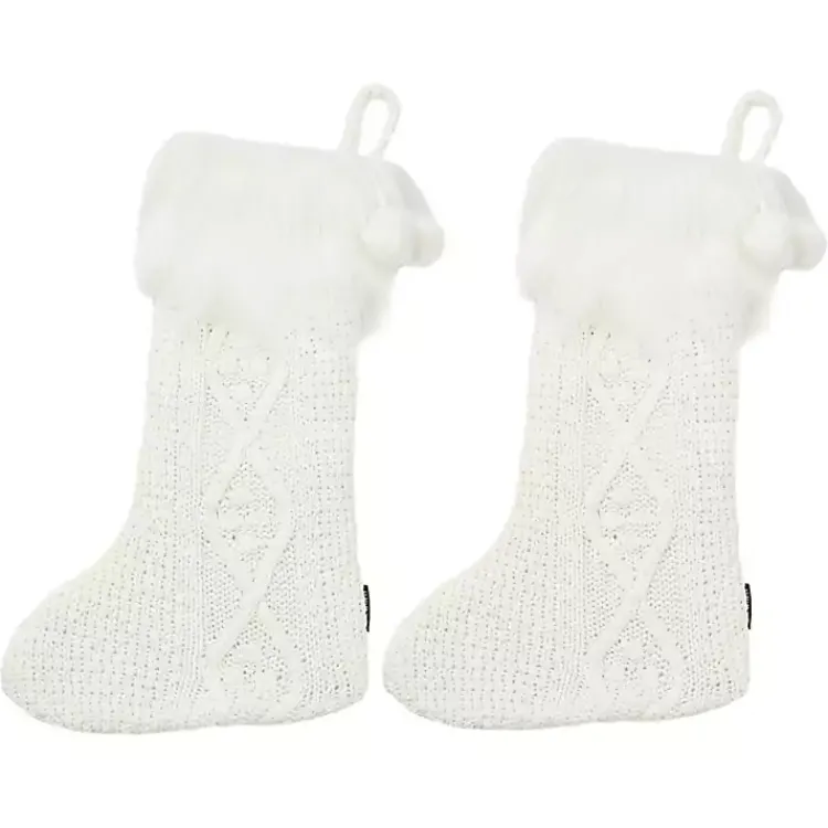 Christmas Stockings & Stocking Holders>Kirklands Home Cable Knit Stockings with Fur Trim, Set of 2 White