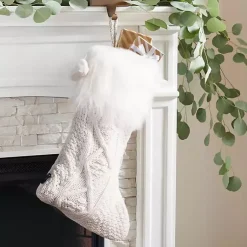 Christmas Stockings & Stocking Holders>Kirklands Home Cable Knit Stockings with Fur Trim, Set of 2 White