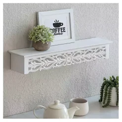Kirklands Home White Carved Floral Wall Shelf
