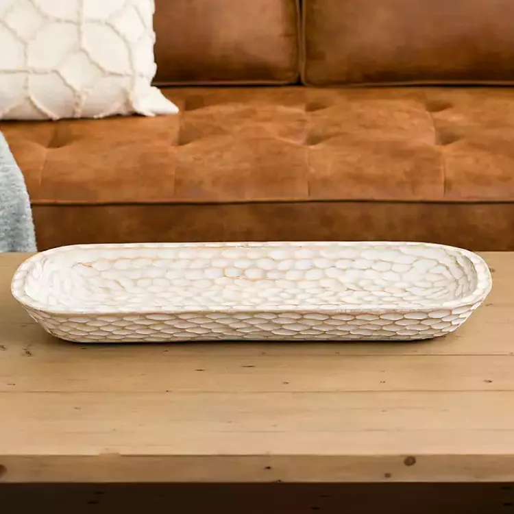Decorative Trays>Kirklands Home Carved Mango Wood Tray White
