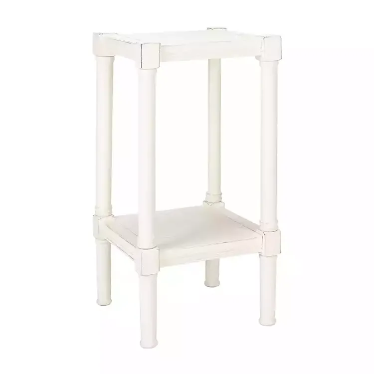 Kirklands Home Carved Pinewood Farmhouse Accent Table White New