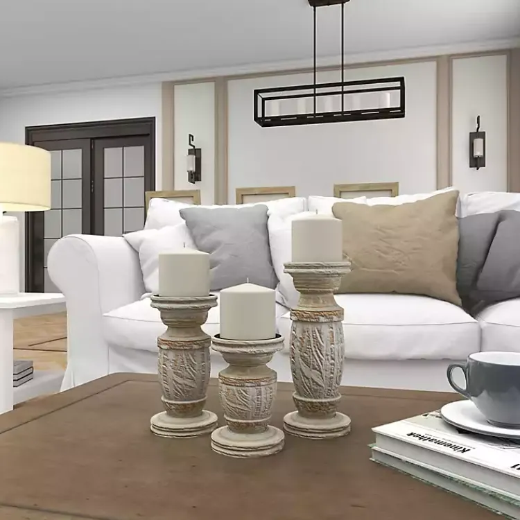 Candle Holders>Kirklands Home White Carved Wood Candle Holders, Set of 3