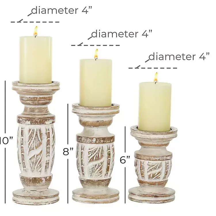 Candle Holders>Kirklands Home White Carved Wood Candle Holders, Set of 3