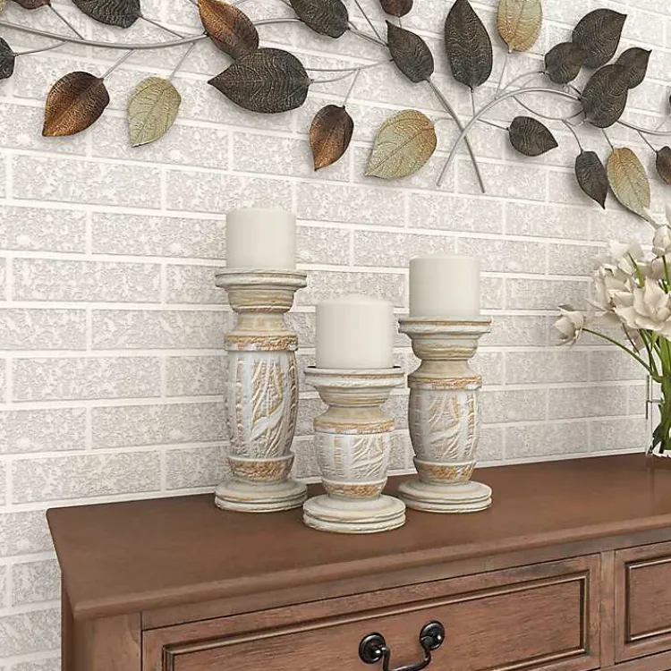 Candle Holders>Kirklands Home White Carved Wood Candle Holders, Set of 3