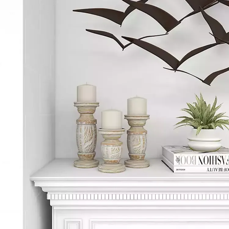 Candle Holders>Kirklands Home White Carved Wood Candle Holders, Set of 3