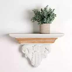 Kirklands Home White Carved Wood Floating Wall Shelf