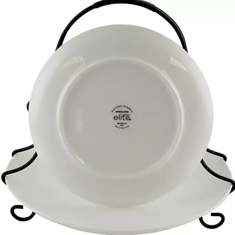 Kirklands Home Ceramic 2 Tiered Serving Set with Metal Rack White Outlet