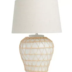 Kirklands Home Ceramic and Jute Woven Table Lamp White Hot