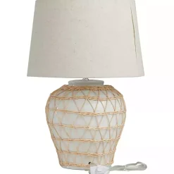 Kirklands Home Ceramic and Jute Woven Table Lamp White Hot