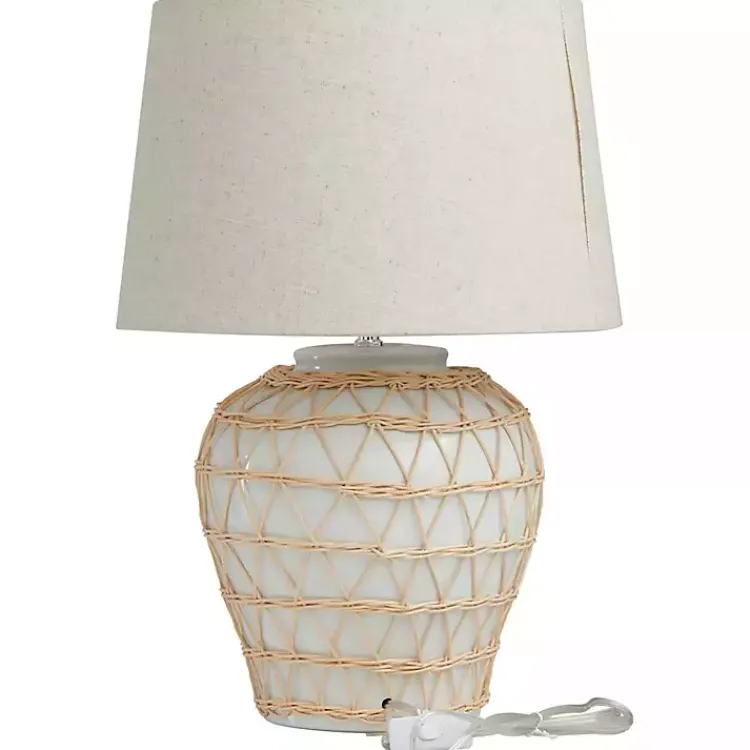 Kirklands Home Ceramic and Jute Woven Table Lamp White Hot