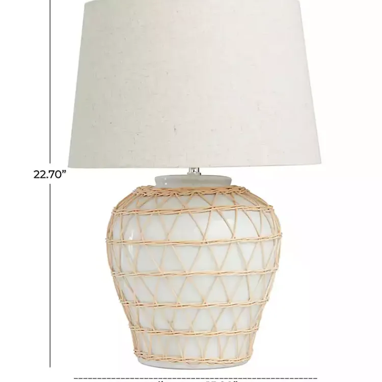 Kirklands Home Ceramic and Jute Woven Table Lamp White Hot