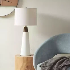 Kirklands Home Ceramic and Wood Cone Table Lamp White Outlet