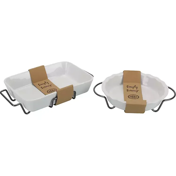Kirklands Home Ceramic Baker and Pie Dish Set with Racks White Online