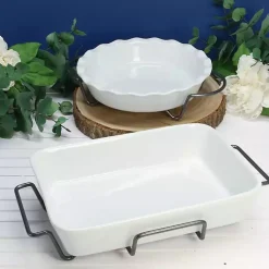 Kirklands Home Ceramic Baker and Pie Dish Set with Racks White Online