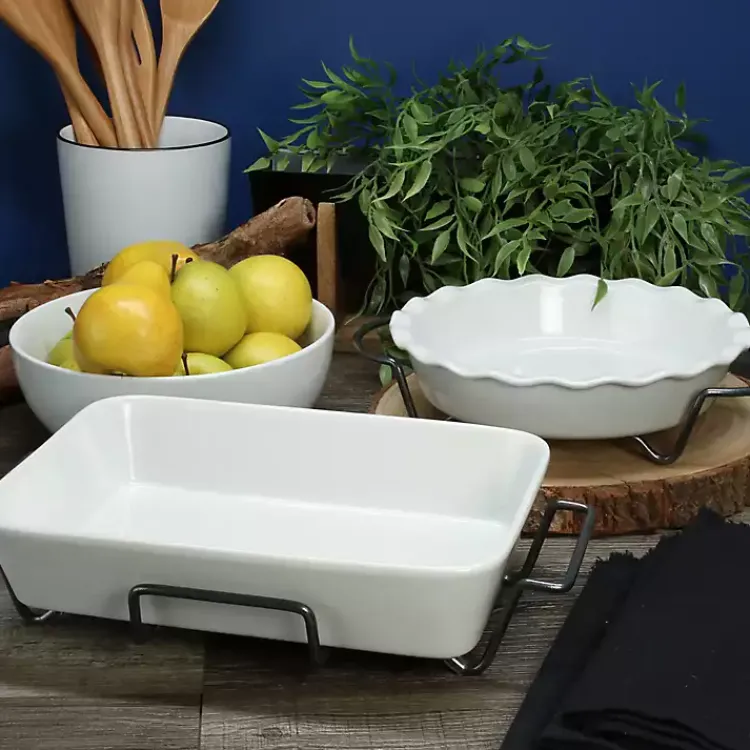 Kirklands Home Ceramic Baker and Pie Dish Set with Racks White Online