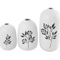 Vases>Kirklands Home White Ceramic Berry and Fern Vases, Set of 3