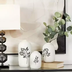 Vases>Kirklands Home White Ceramic Berry and Fern Vases, Set of 3