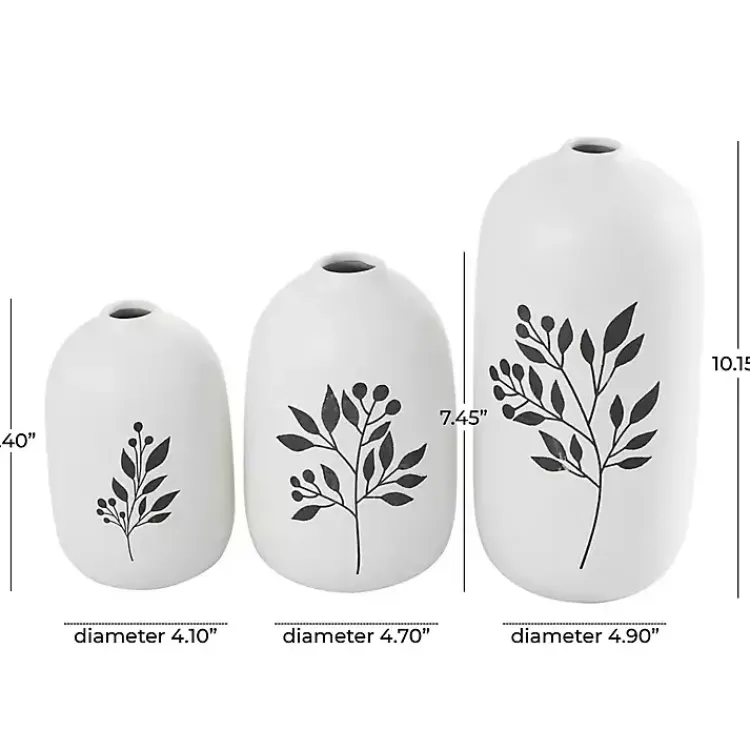 Vases>Kirklands Home White Ceramic Berry and Fern Vases, Set of 3