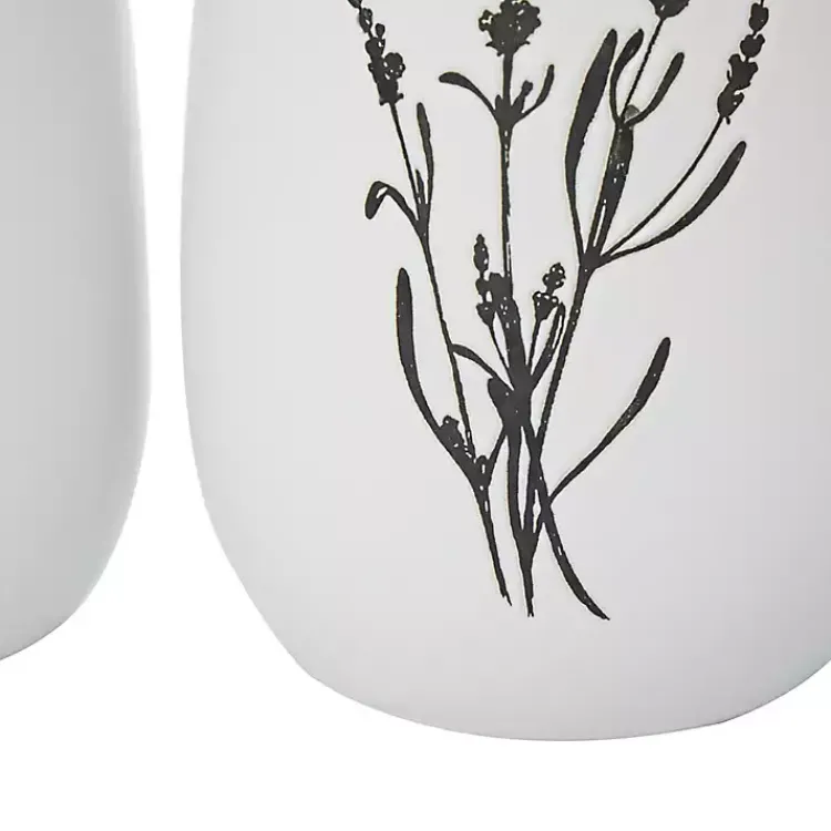 Vases>Kirklands Home White Ceramic Botanical Print Vases, Set of 3