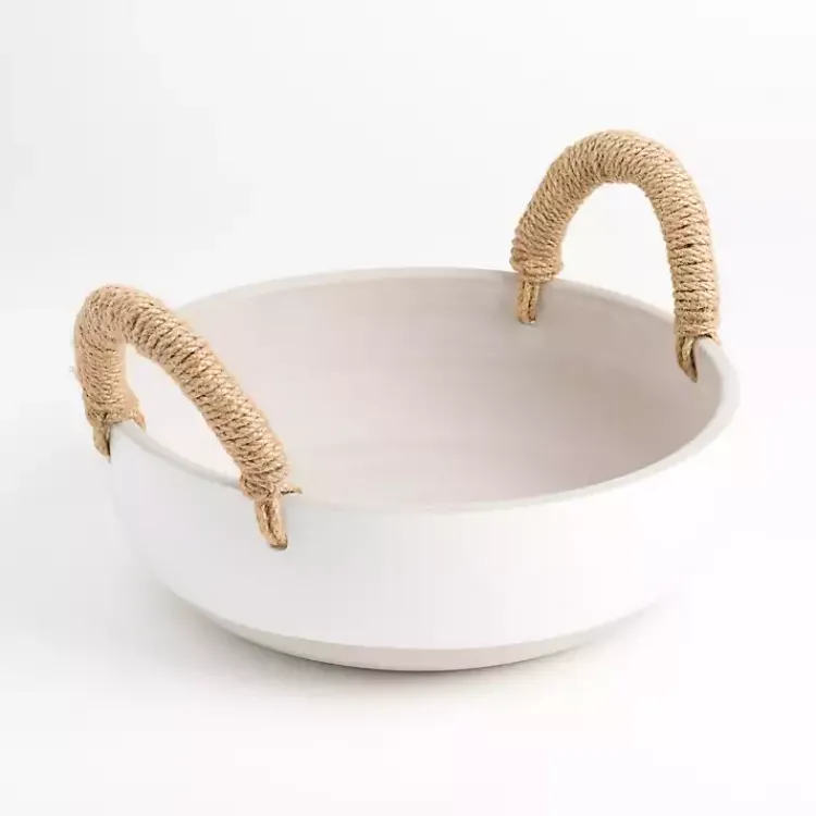 Decorative Bowls & Jars>Kirklands Home White Ceramic Bowl with Rope Handles