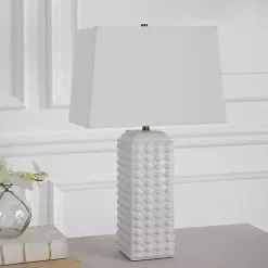 Kirklands Home Ceramic Diamond Textured Table Lamp White