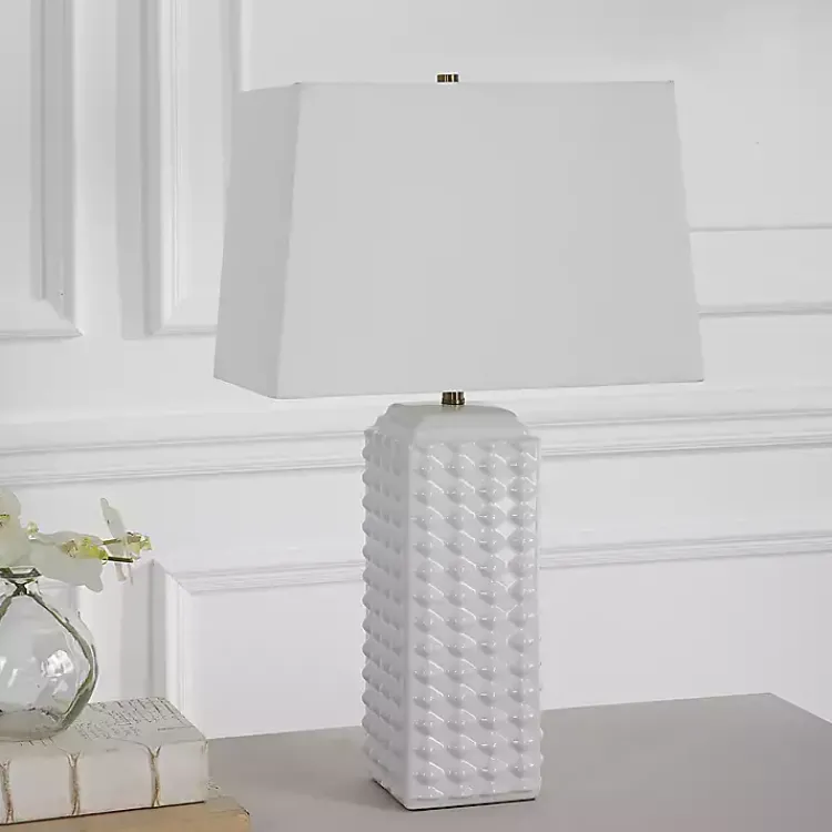 Kirklands Home Ceramic Diamond Textured Table Lamp White