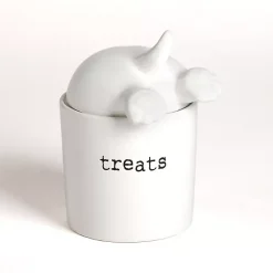 Kirklands Home Ceramic Dog Treat Canister White New