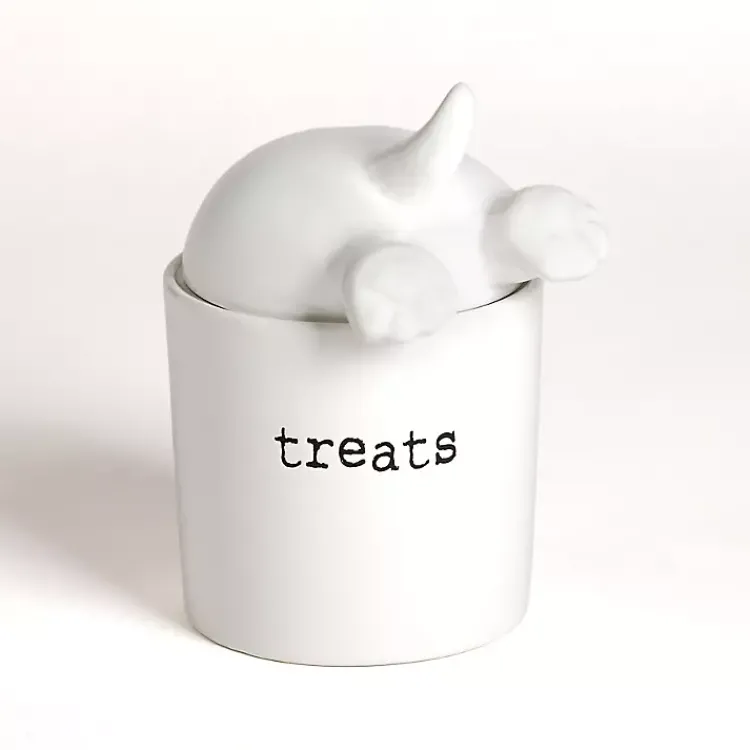 Kirklands Home Ceramic Dog Treat Canister White New