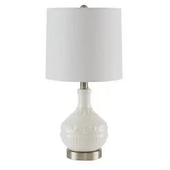 Kirklands Home Ceramic Embossed Table Lamp White