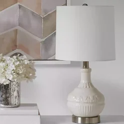 Kirklands Home Ceramic Embossed Table Lamp White