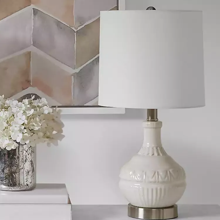 Kirklands Home Ceramic Embossed Table Lamp White