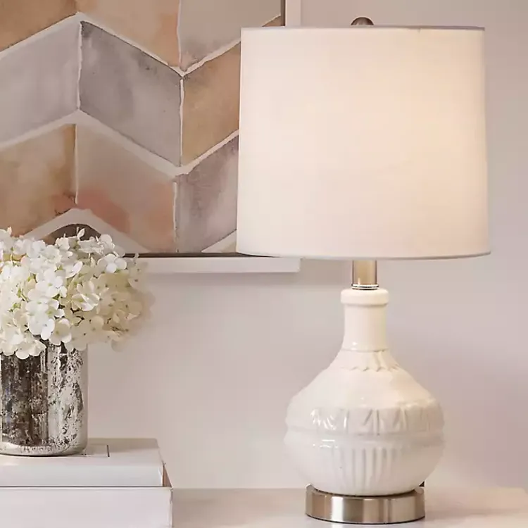 Kirklands Home Ceramic Embossed Table Lamp White