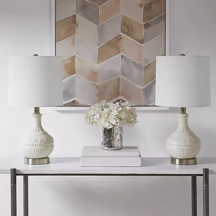 Kirklands Home Ceramic Embossed Table Lamp White