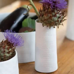Vases>Kirklands Home Ceramic Flower Names Embossed Vase, 6 in. White