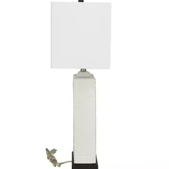 Kirklands Home Ceramic Fluted Rectangular Table Lamp White Discount