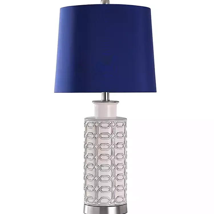 Kirklands Home White Ceramic Geometric Table Lamp with Shade Blue Online