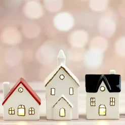 Christmas Decorations>Kirklands Home White Ceramic House & Church 3-pc. Figurine Set