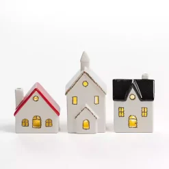 Christmas Decorations>Kirklands Home White Ceramic House & Church 3-pc. Figurine Set