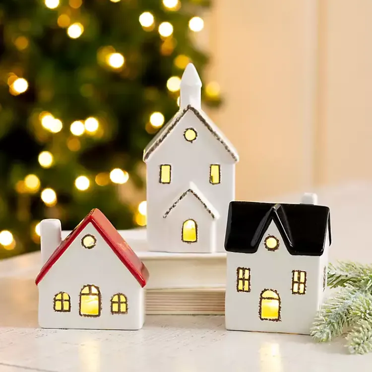 Christmas Decorations>Kirklands Home White Ceramic House & Church 3-pc. Figurine Set