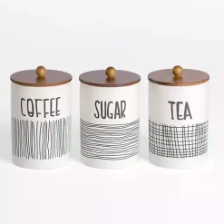Kirklands Home White Ceramic Modern Lines Canisters, Set of 3 Hot