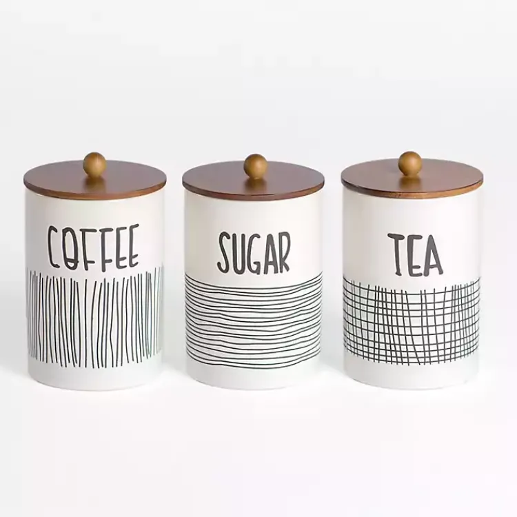 Kirklands Home White Ceramic Modern Lines Canisters, Set of 3 Hot