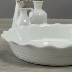Kirklands Home Ceramic Scalloped Pie Dish White Best