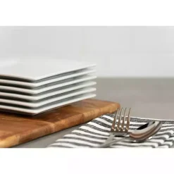 Kirklands Home Ceramic Square Appetizer Plates, Set of 6 White New