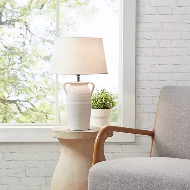 Kirklands Home Ceramic Table Lamp with Handles White Outlet