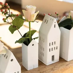 Vases>Kirklands Home Ceramic Village House Vase, 6 in. White