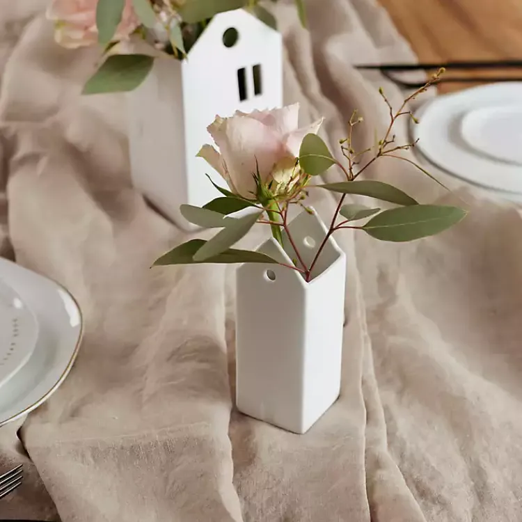 Vases>Kirklands Home Ceramic Village House Vase, 6 in. White