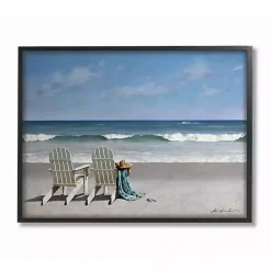 Kirklands Home White Chairs on the Beach Framed Giclee Canvas Art Sale