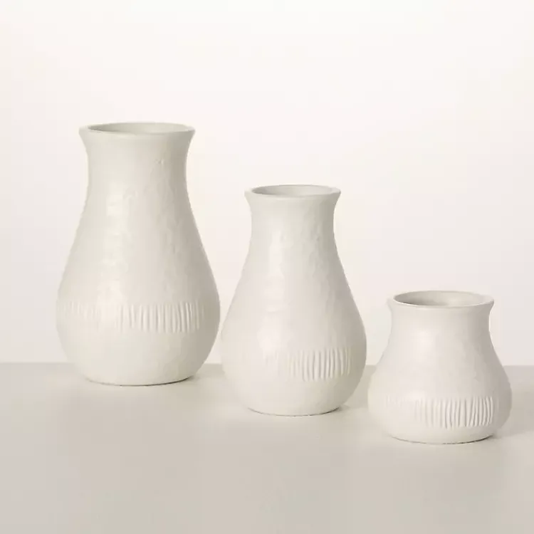 Vases>Kirklands Home Chiffon Stone Vases, Set of 3 White
